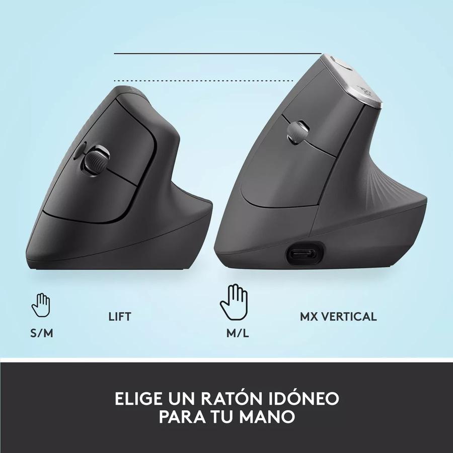 Mouse Logitech Vertical Wireless Serie Ergo Lift Negro