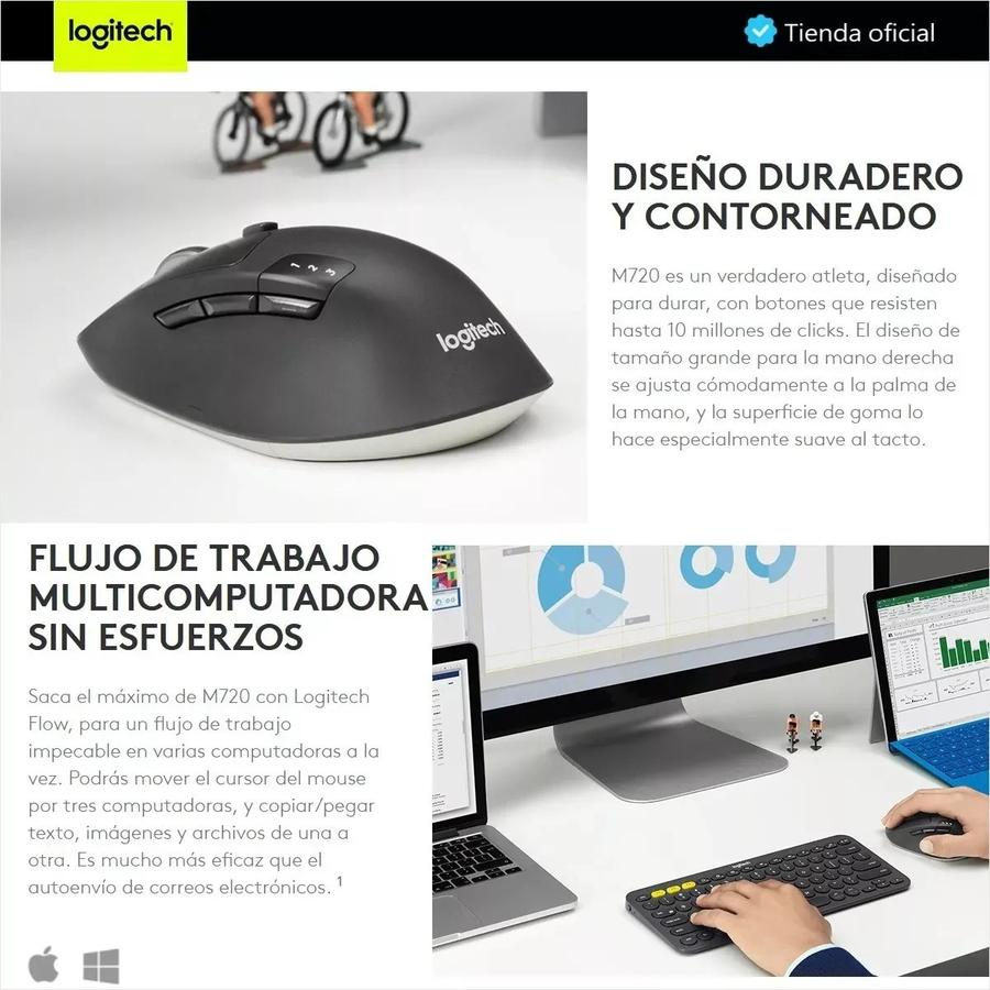 Mouse Bluetooth Logitech Triathlon (M720) Negro