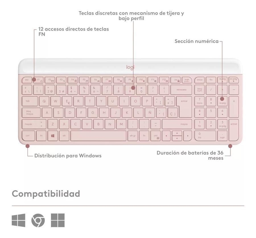 Teclado+ Mouse Logitech MK470 Wireless Rosa