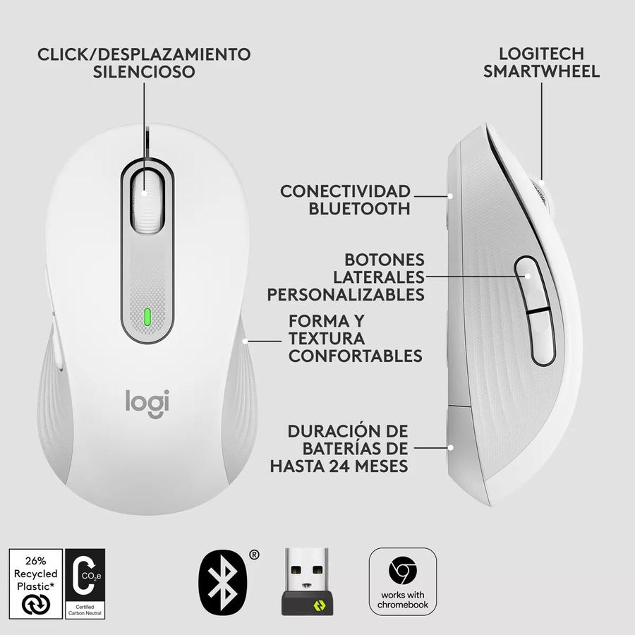 Mouse Optico Logitech Wireless M650 Blanco