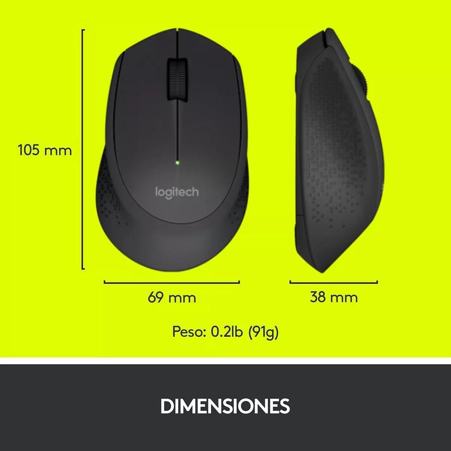 Mouse Inalámbrico Cómodo Diseño Curvo - Logitech M280, Negro
