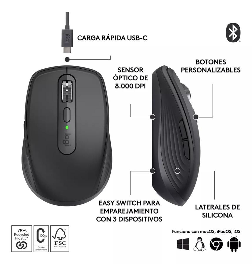 Mouse Compacto Logitech Mx Anywhere 3S, Usuarios Avanzados