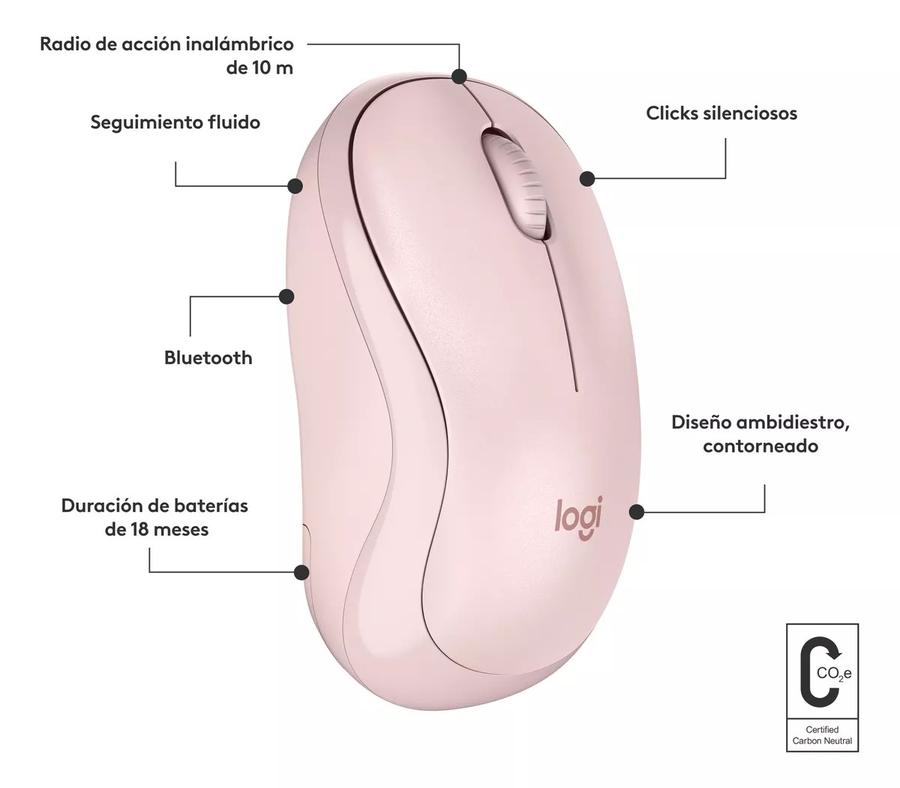Mouse Bluetooth Logitech M240 Silent, Un 90% Silencioso Rosa