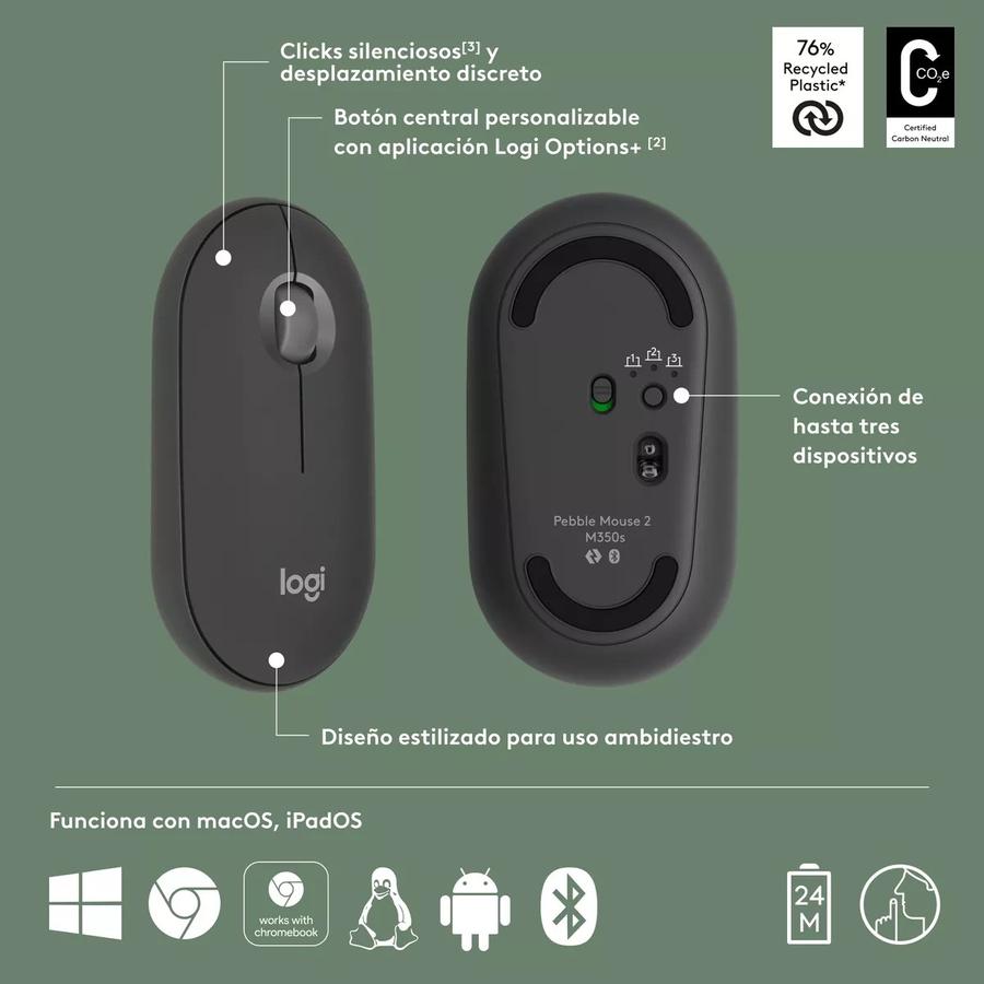 Mouse Bluetooth Multidispositivo Logitech Pebble 2 M350S
