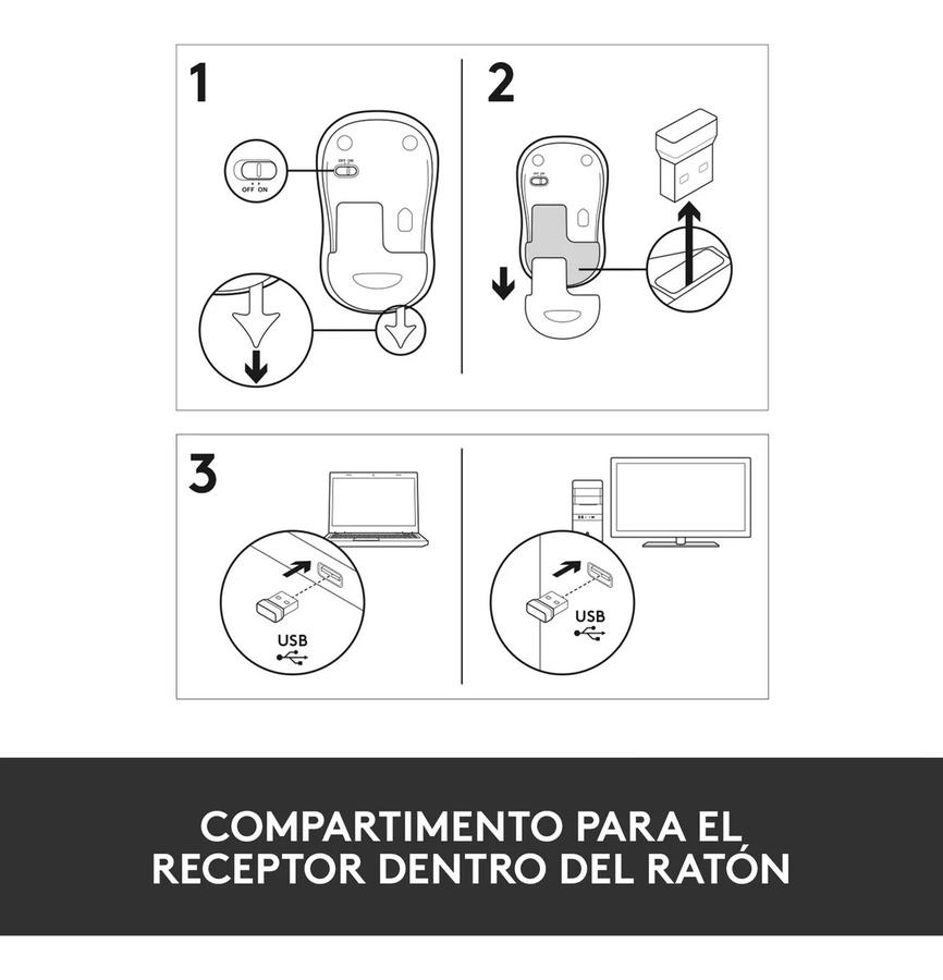 Mouse Inalámbrico Logitech M185, Win Mac Chrome Linux Gris