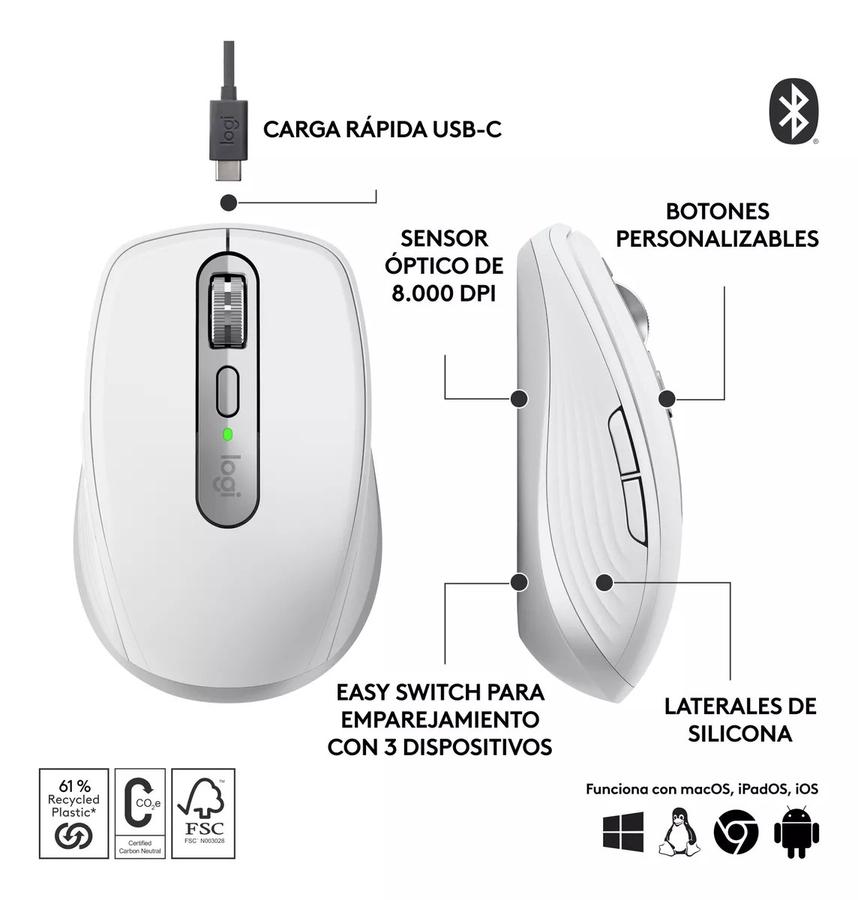 Mouse Logitech Mx Anywhere 3S, Compacto Avanzado - Blanco