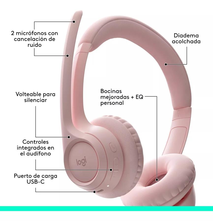 Auricular Inalámbricos Logitech Zone 300 Con Micrófono Rosa