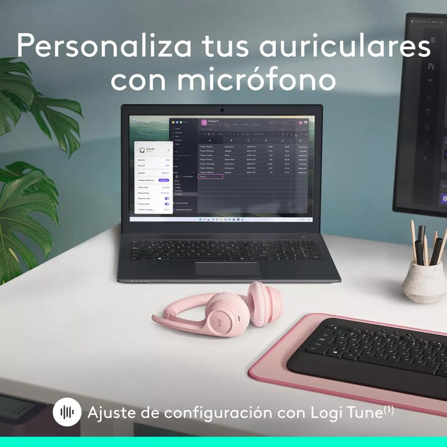 Auricular Inalámbricos Logitech Zone 300 Con Micrófono Rosa