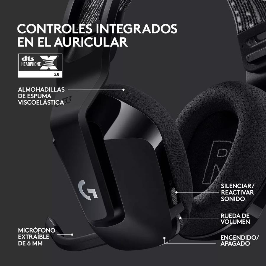Auricular Con Microfono Gamer Logitech G733 Black RGB Inalámbrico