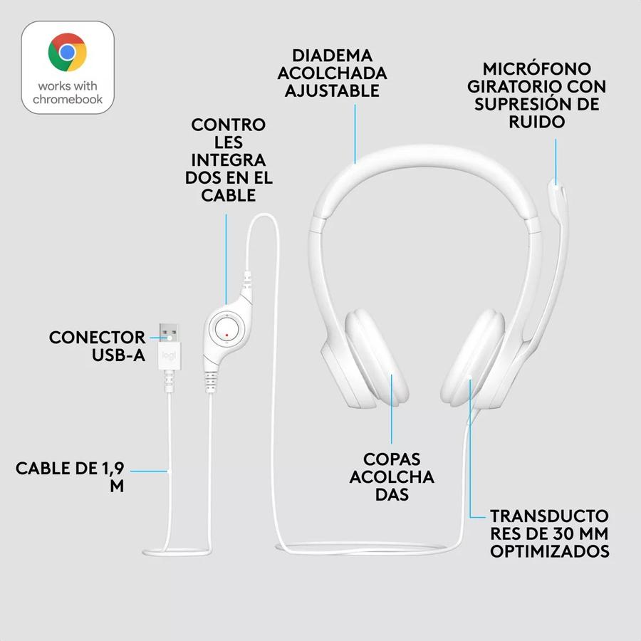 Auricular Logitech H390 USB Con Microfono Blanco