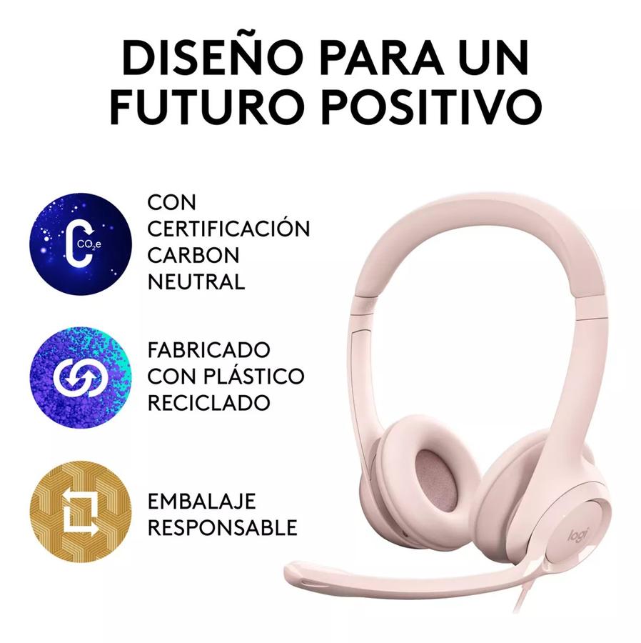 Auricular Logitech H390 USB Con Microfono Rosa