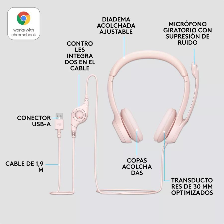 Auricular Logitech H390 USB Con Microfono Rosa