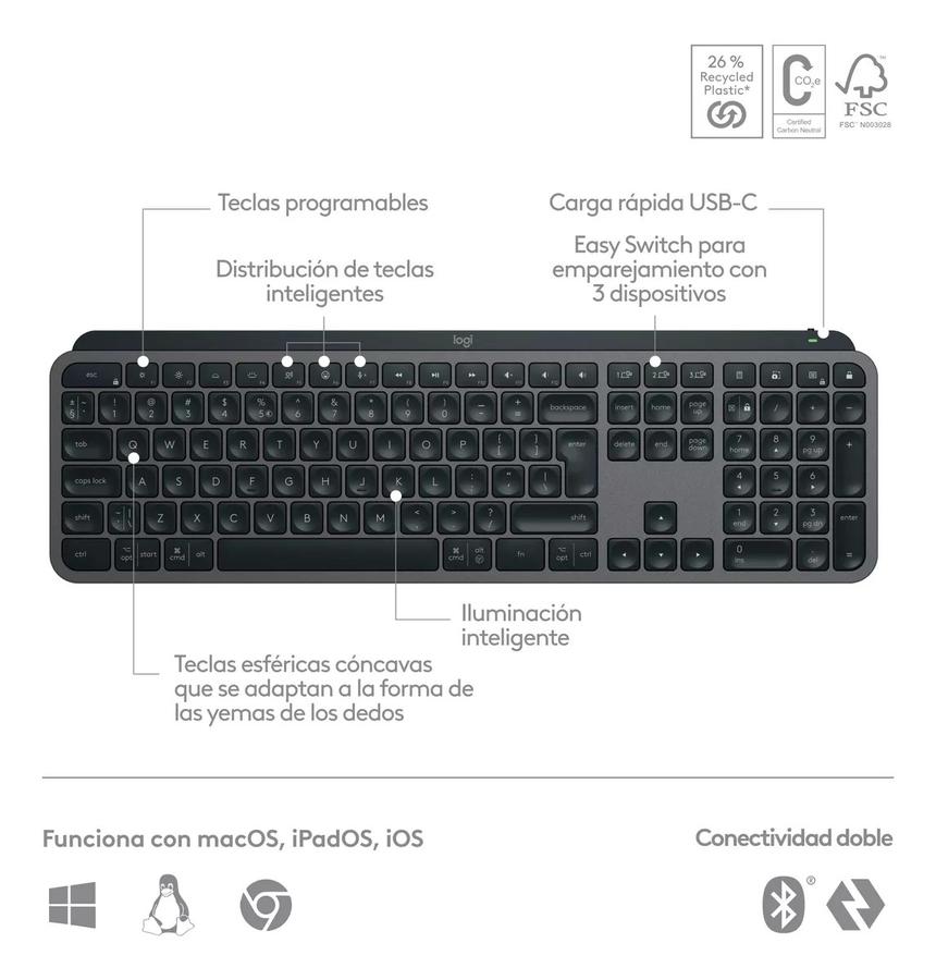 Teclado Recargable / Usuarios Avanzados Logitech Mx Keys S