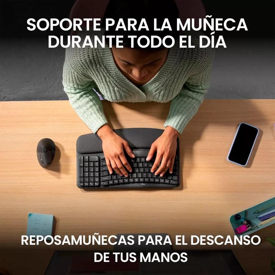 Teclado Ergonómico Inalámbrico Bluetooth Logitech Wave Keys Negro