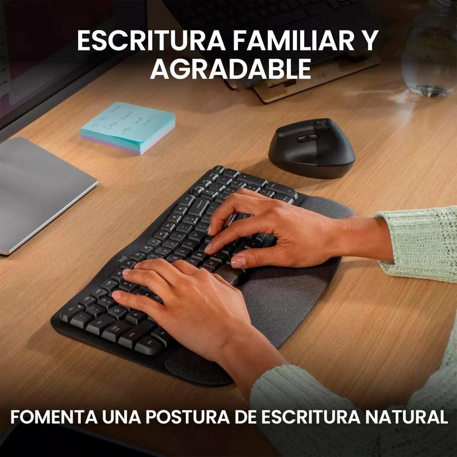 Teclado Ergonómico Inalámbrico Bluetooth Logitech Wave Keys Negro