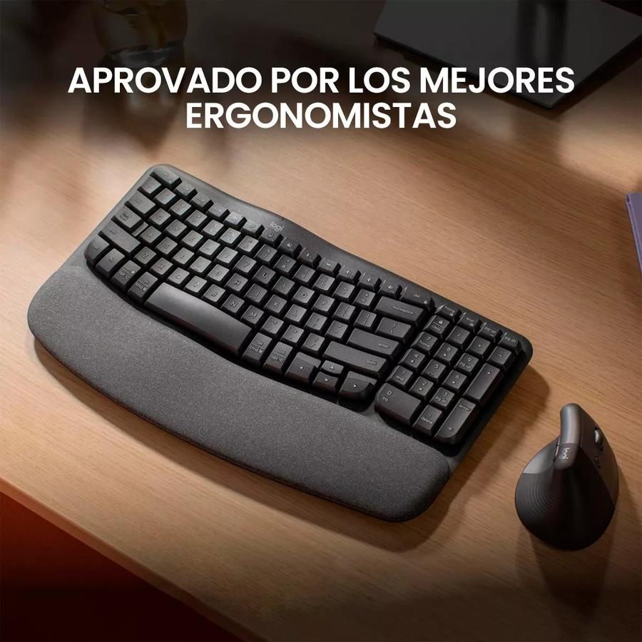 Teclado Ergonómico Inalámbrico Bluetooth Logitech Wave Keys Negro