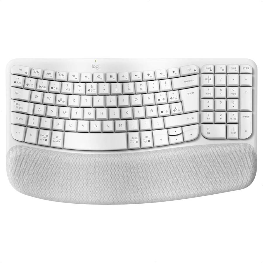 Teclado Ergonómico Inalámbrico, Logitech Wave Keys, Blanco