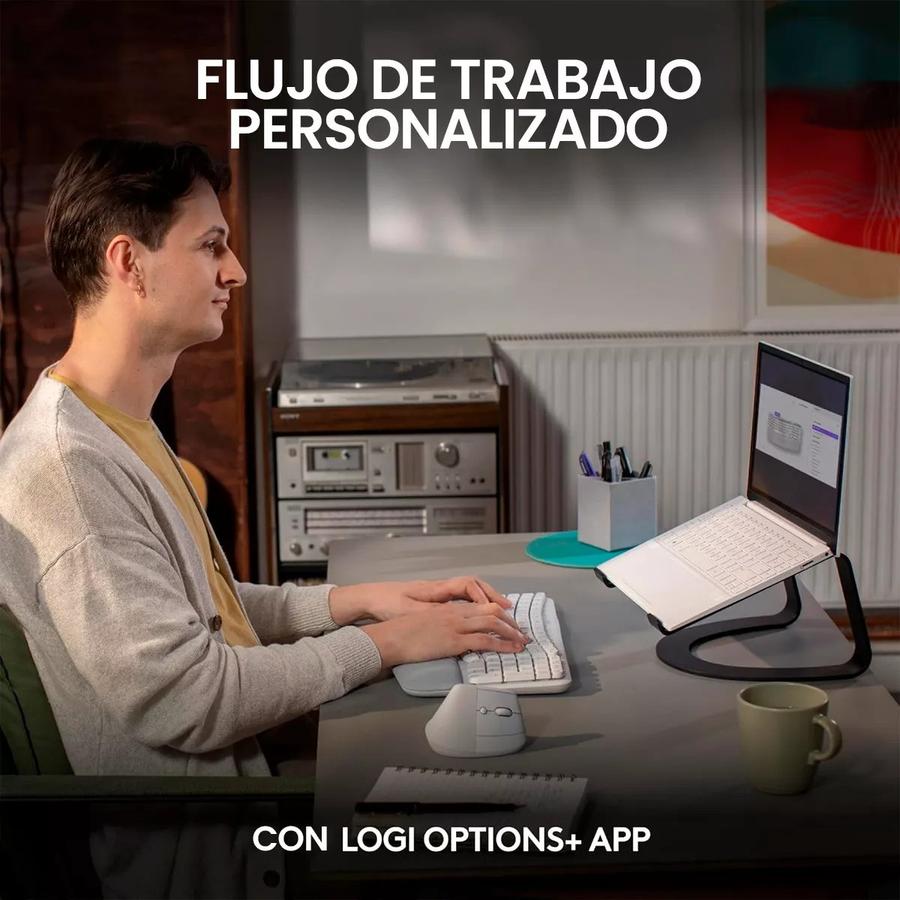 Teclado Ergonómico Inalámbrico, Logitech Wave Keys, Blanco