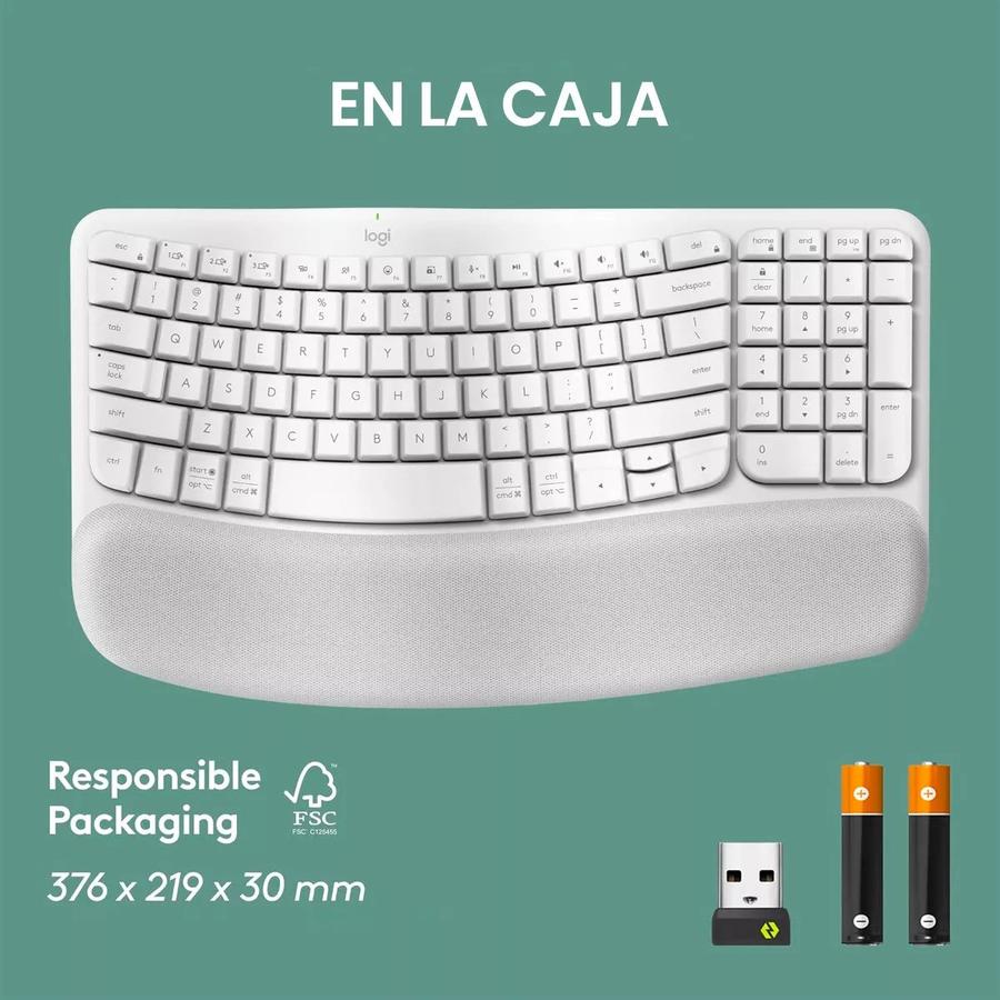 Teclado Ergonómico Inalámbrico, Logitech Wave Keys, Blanco