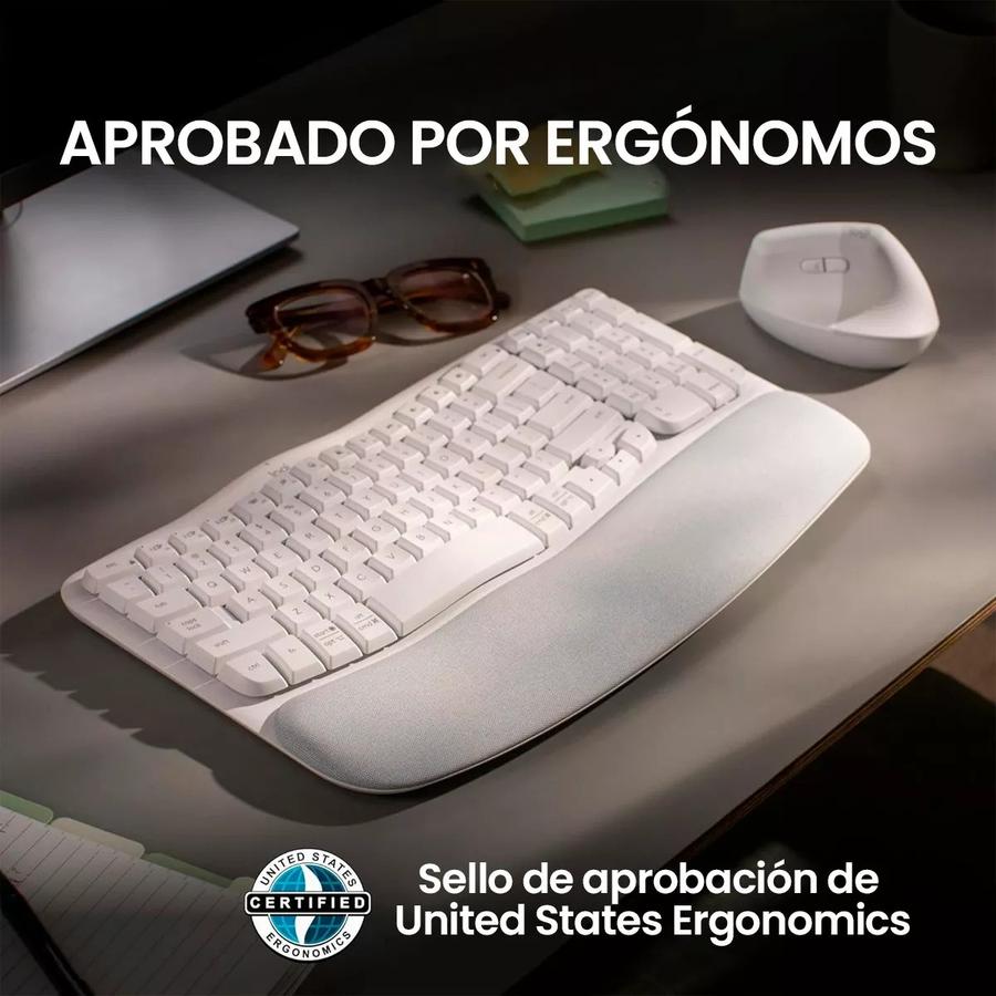 Teclado Ergonómico Inalámbrico, Logitech Wave Keys, Blanco