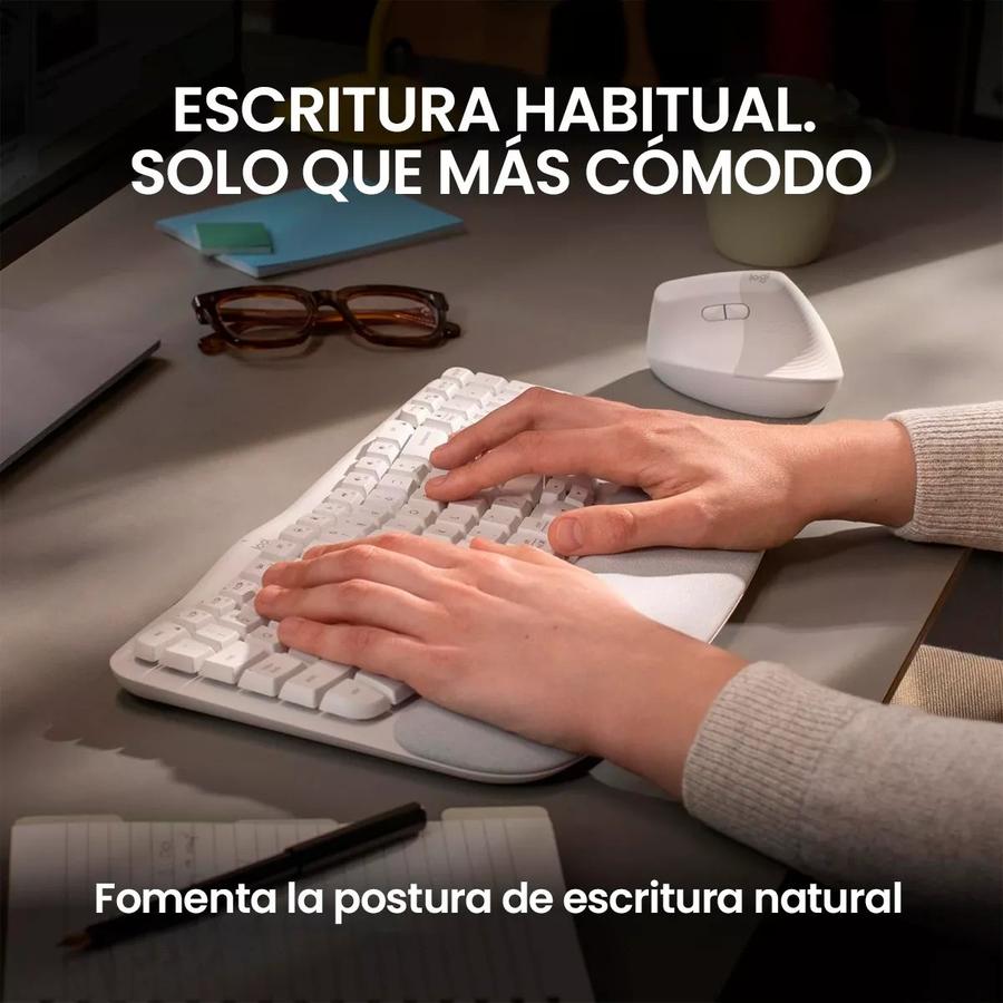 Teclado Ergonómico Inalámbrico, Logitech Wave Keys, Blanco
