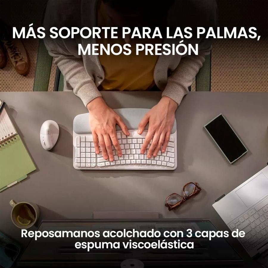 Teclado Ergonómico Inalámbrico, Logitech Wave Keys, Blanco