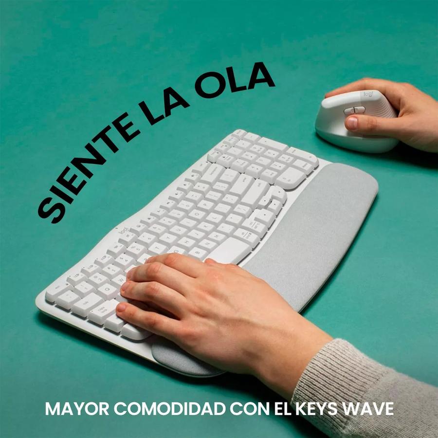 Teclado Ergonómico Inalámbrico, Logitech Wave Keys, Blanco