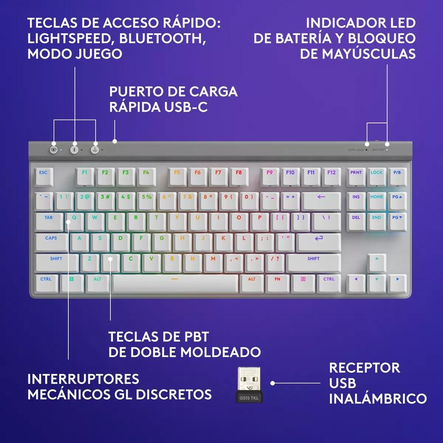 Teclado Gamer Logitech G515 Lightspeed Tkl Wireless Blanco