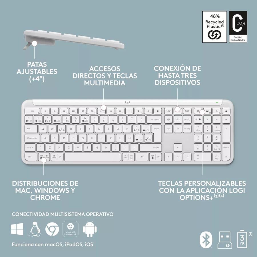 Teclado Bluetooth Logitech Signature Slim K950, Bolt, Blanco