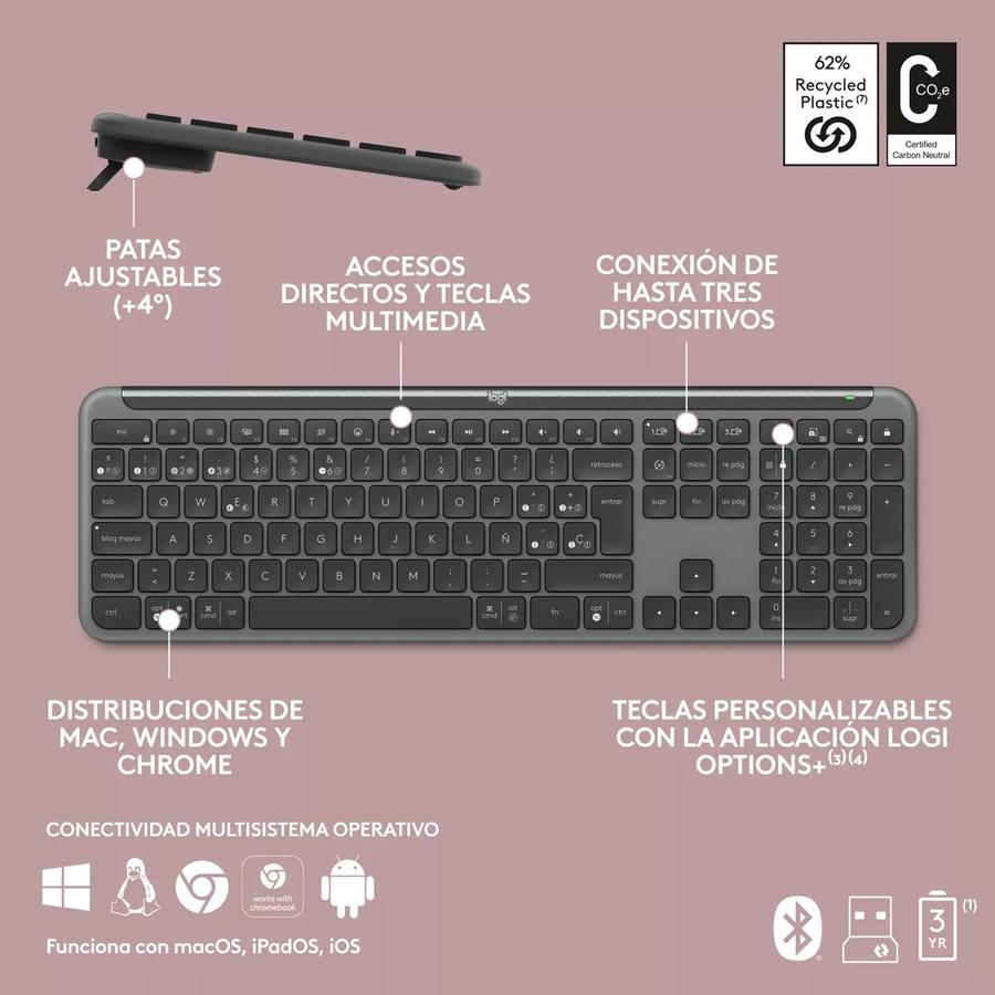 Teclado Bluetooth Logitech Signature Slim K950, Bolt