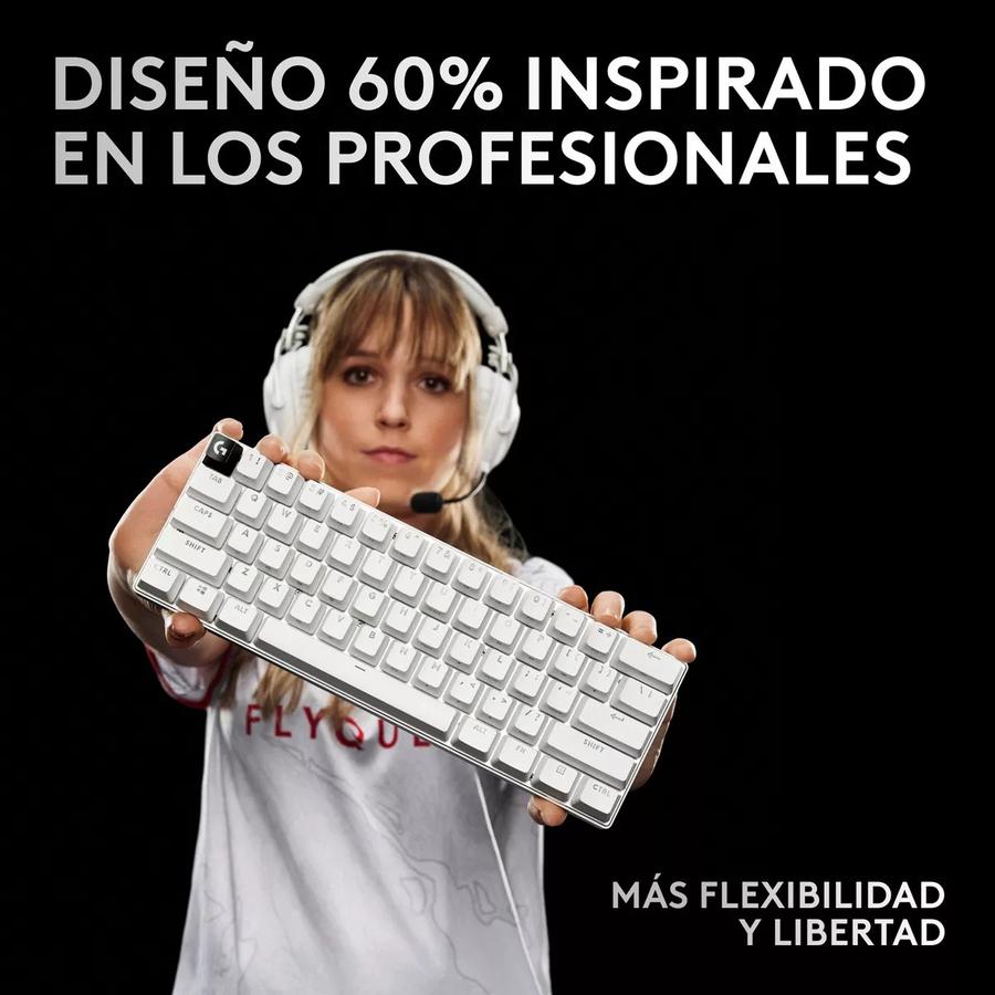 Teclado Gamer Logitech Pro X 60, Inalámbrico Lightspeed Blanco