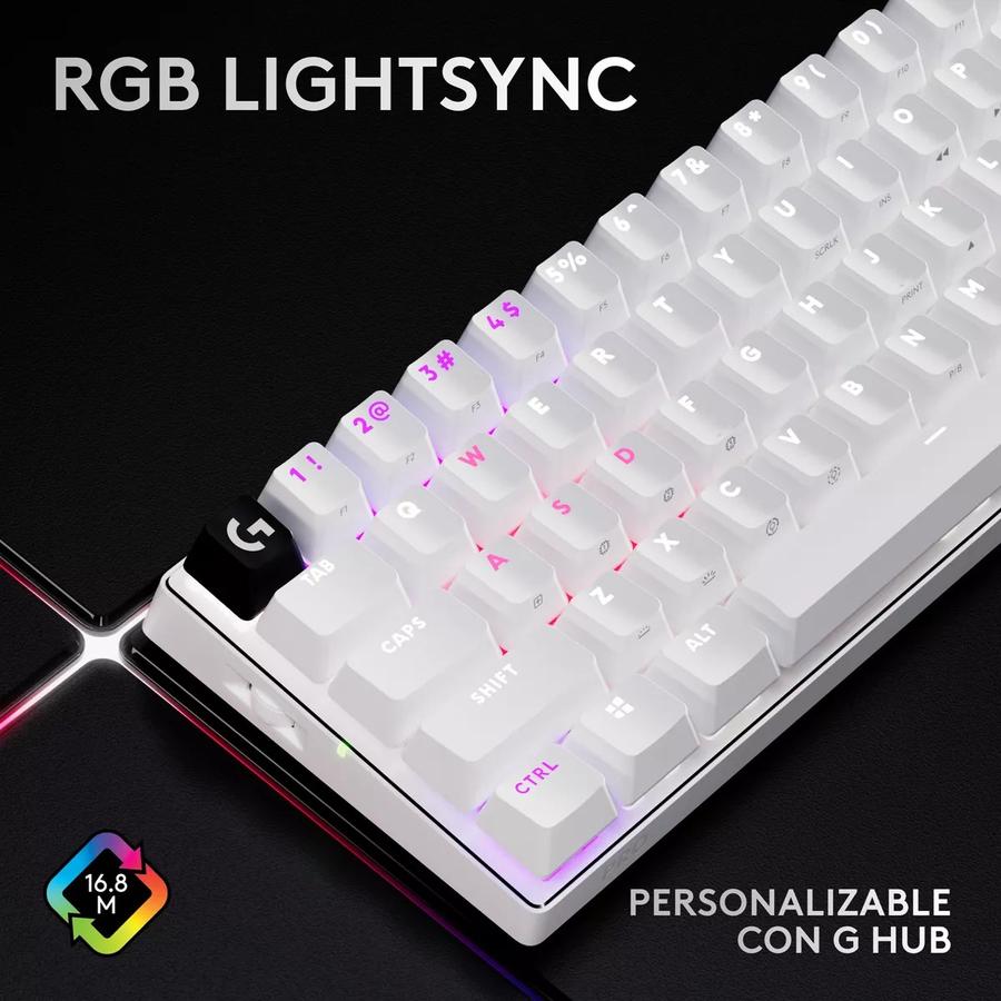 Teclado Gamer Logitech Pro X 60, Inalámbrico Lightspeed Blanco