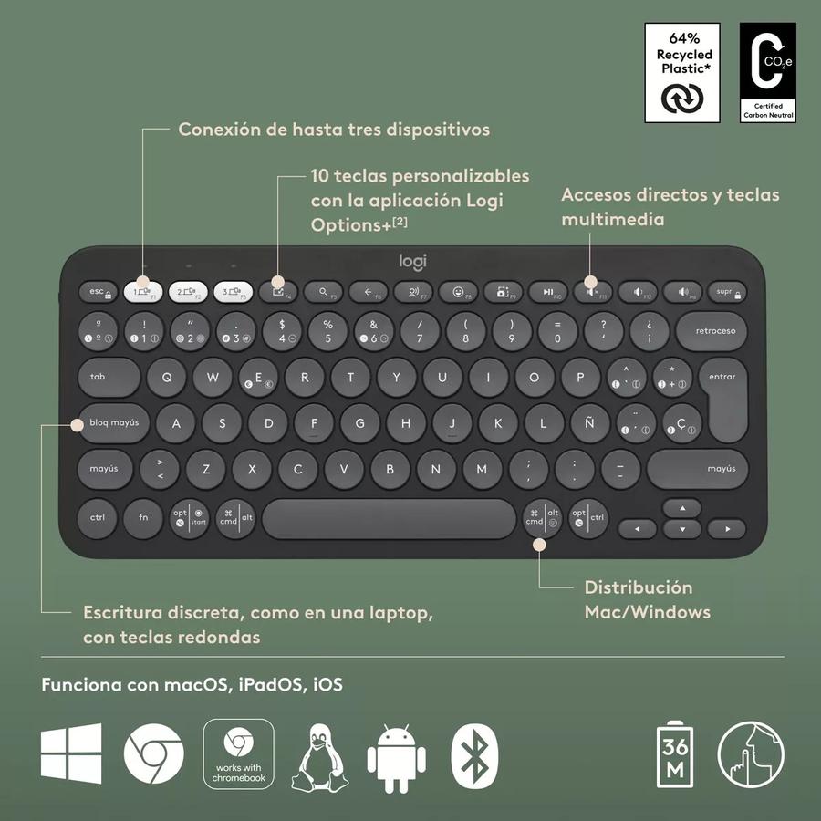 Teclado Multidispositivo Logitech Pebble Keys 2 K380S