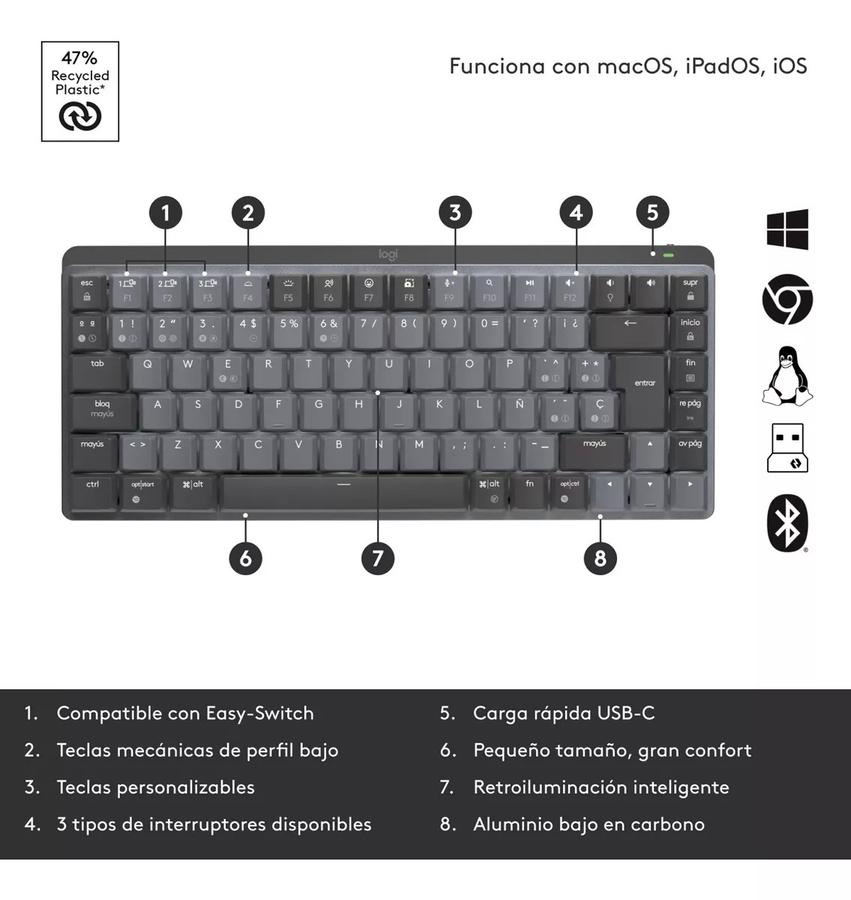Teclado Recargable Avanzado Logitech Mx Mechanical Mini