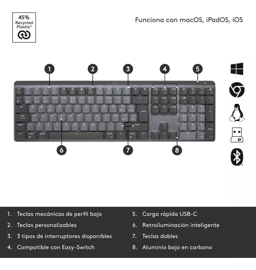 Teclado Recargable Logitech Mx Mechanical De Alto Desempeño