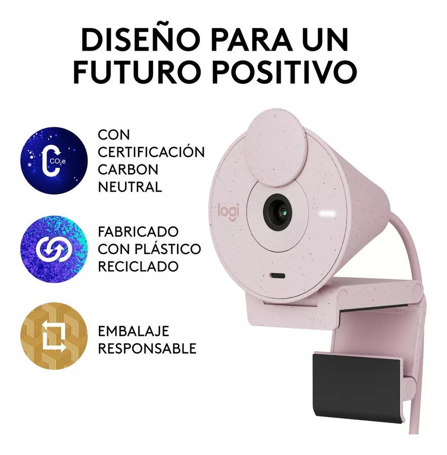 Webcam Full Hd 1080P, Logitech Brio 300, Rightlight 2, Usb-C Rosa