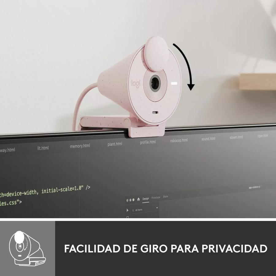 Webcam Full Hd 1080P, Logitech Brio 300, Rightlight 2, Usb-C Rosa