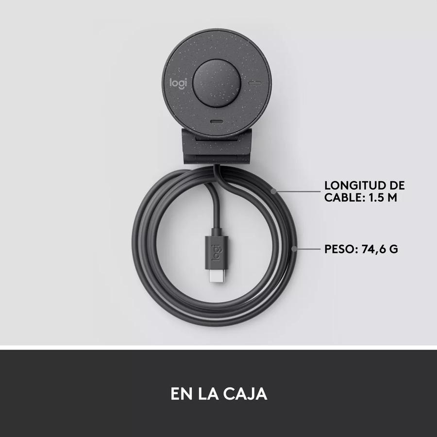 Webcam Full Hd 1080P, Logitech Brio 300, Rightlight 2, Usb-C Grafito