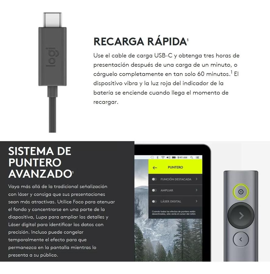 Puntero Presentador Inalámbrico Spotlight Logitech 30m Bt