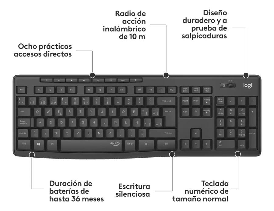 Teclado Y Mouse Inalámbrico Logitech Silent (Mk295) Negro