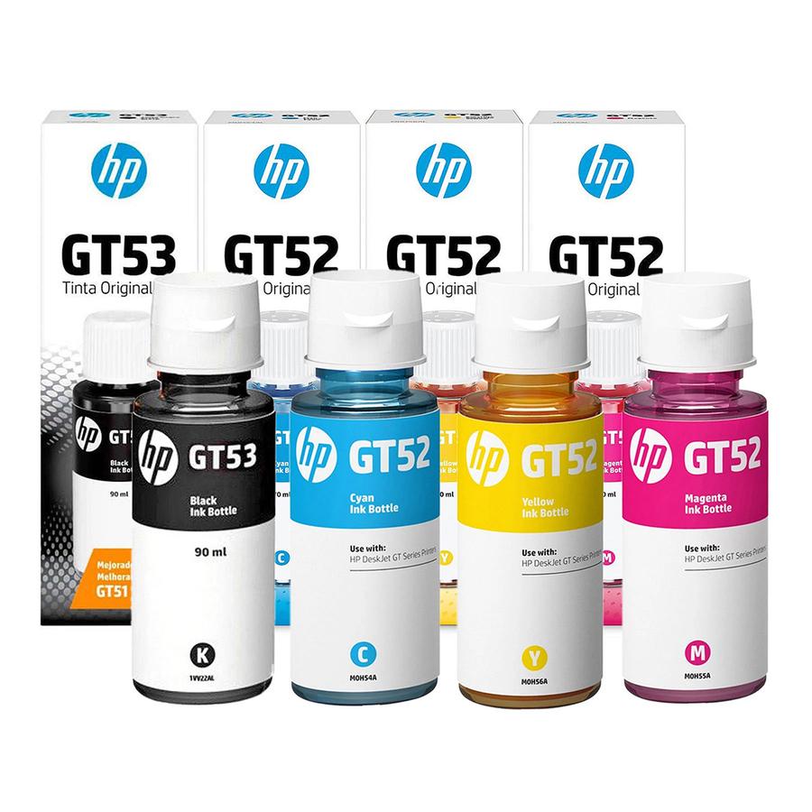 Combo Botella De Tinta HP GT53 Negra + 3 GT52 Colores  Serie 5800 / 300 / 400 / 500