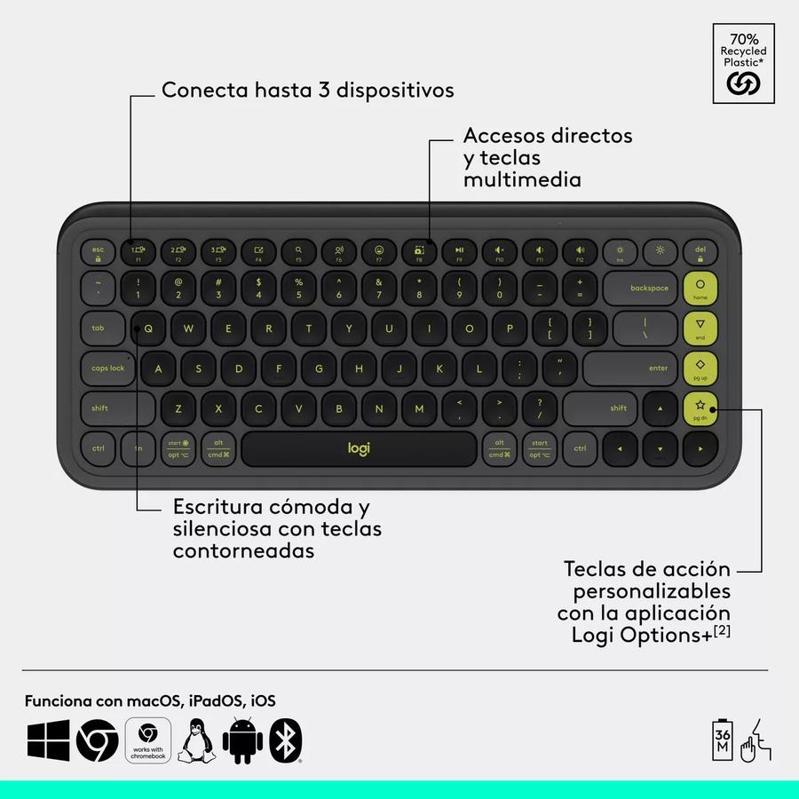 Combo Teclado Y Mouse Bluetooth Logitech Pop Icon Grafito Esp Lat