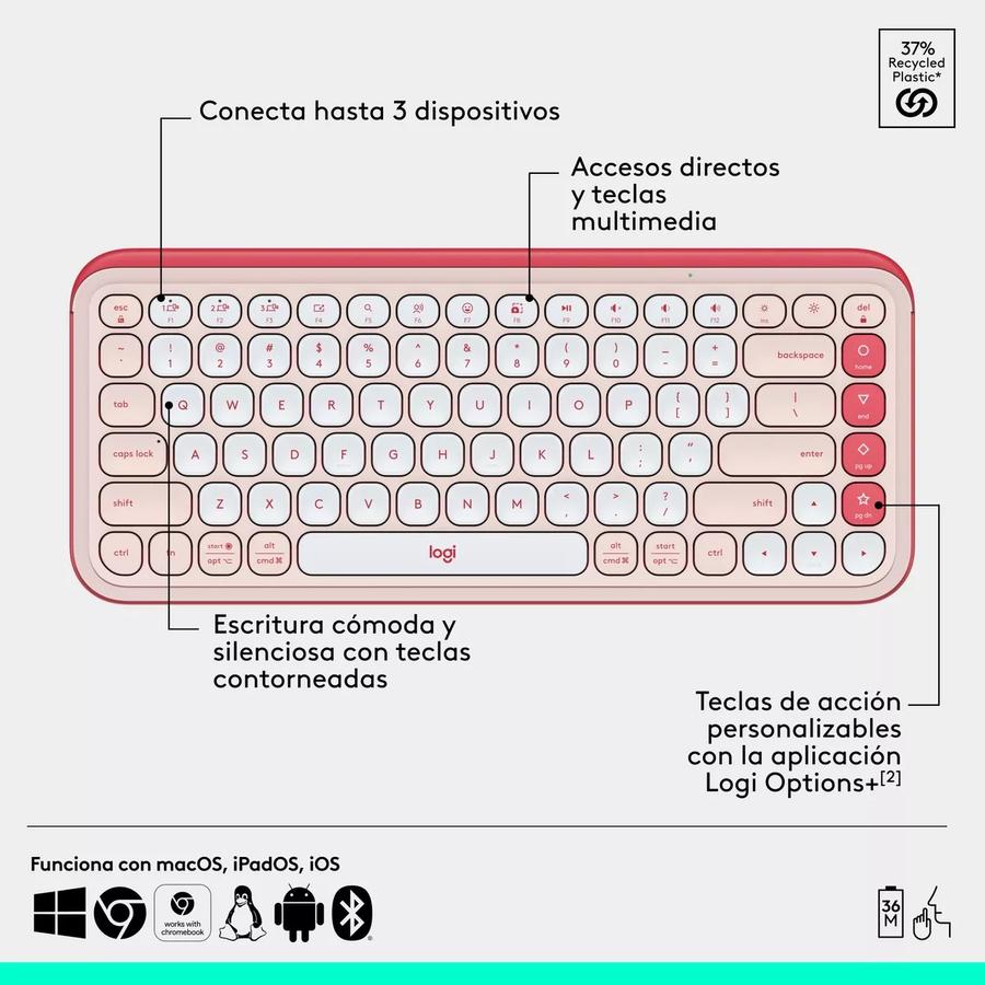 Combo Teclado Y Mouse Bluetooth Logitech Pop Icon Rosa Esp Lat