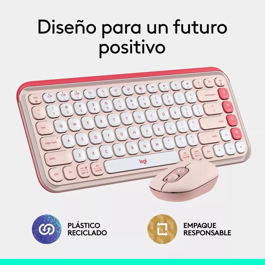 Combo Teclado Y Mouse Bluetooth Logitech Pop Icon Rosa Esp Lat