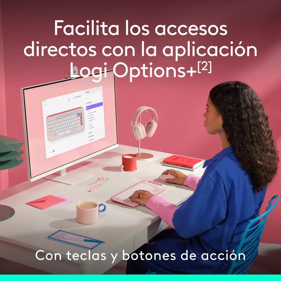 Combo Teclado Y Mouse Bluetooth Logitech Pop Icon Rosa Esp Lat