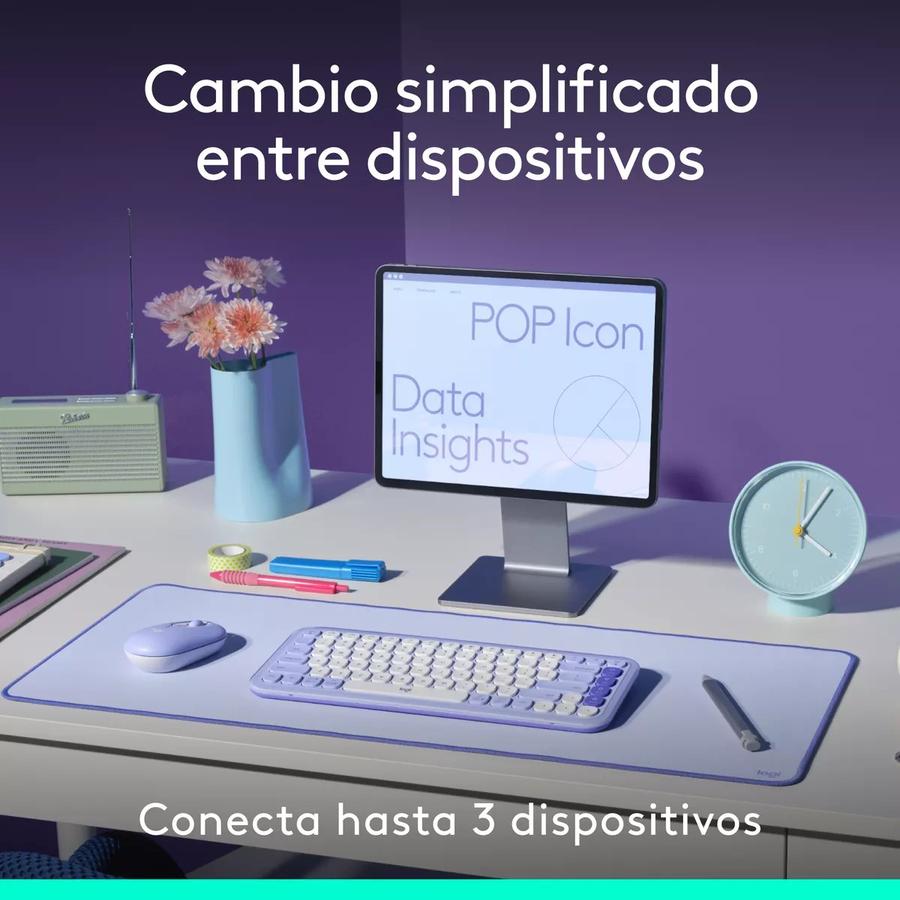 Combo Teclado Y Mouse Bluetooth Logitech Pop Icon Lila Esp Lat