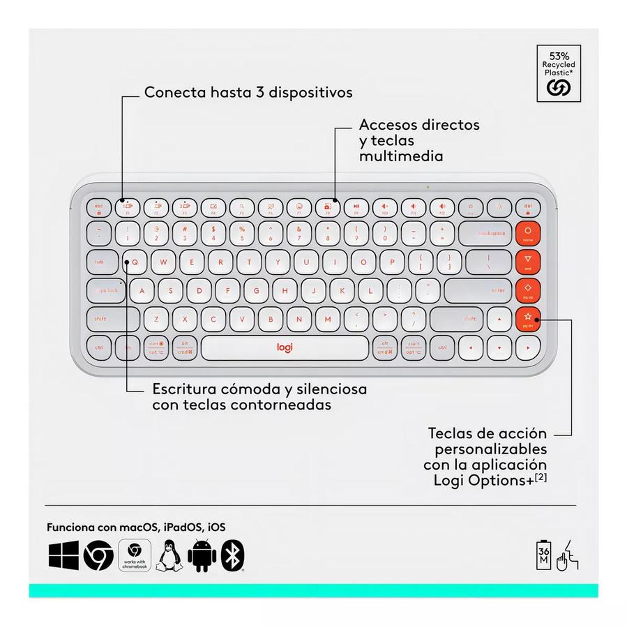 Combo Teclado Y Mouse Bluetooth Logitech Pop Icon Blanco Esp Lat