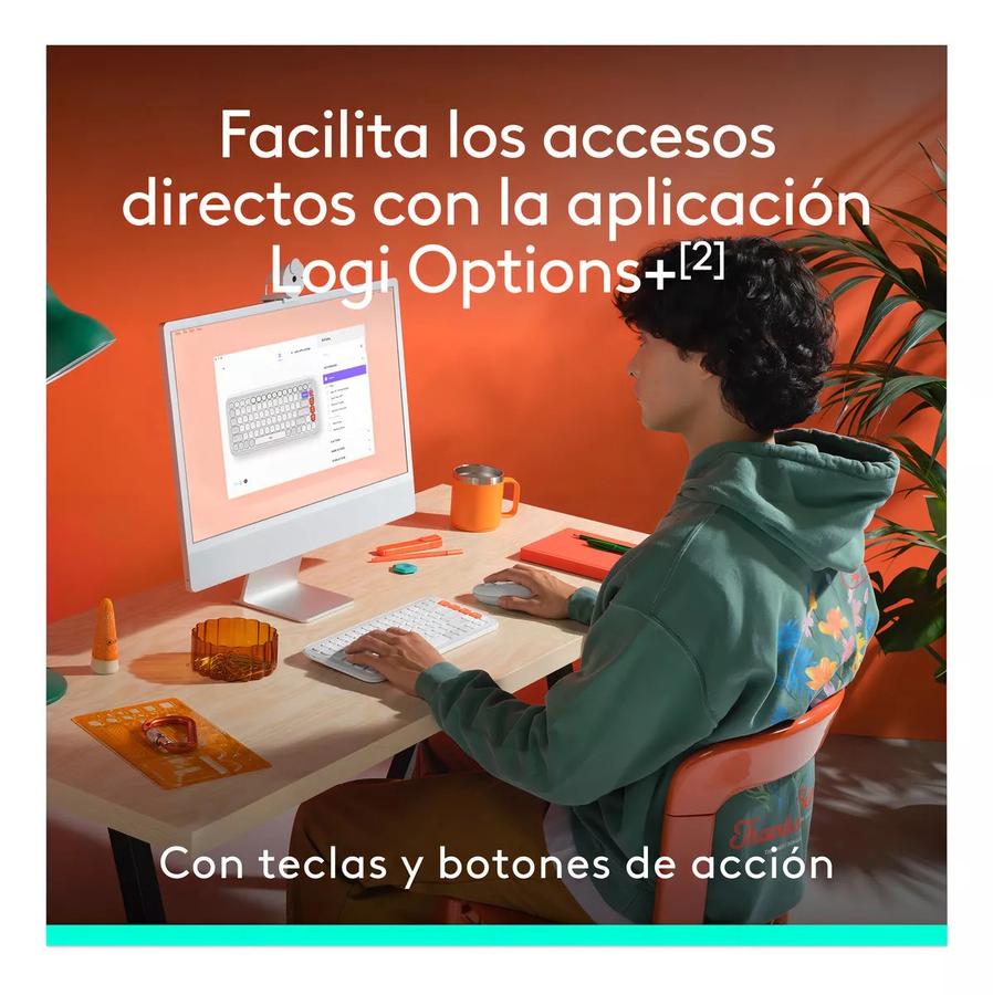 Combo Teclado Y Mouse Bluetooth Logitech Pop Icon Blanco Esp Lat