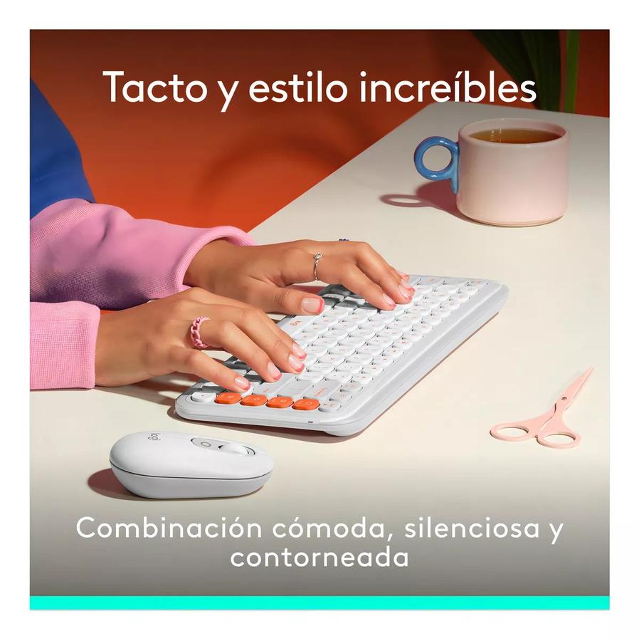 Combo Teclado Y Mouse Bluetooth Logitech Pop Icon Blanco Esp Lat