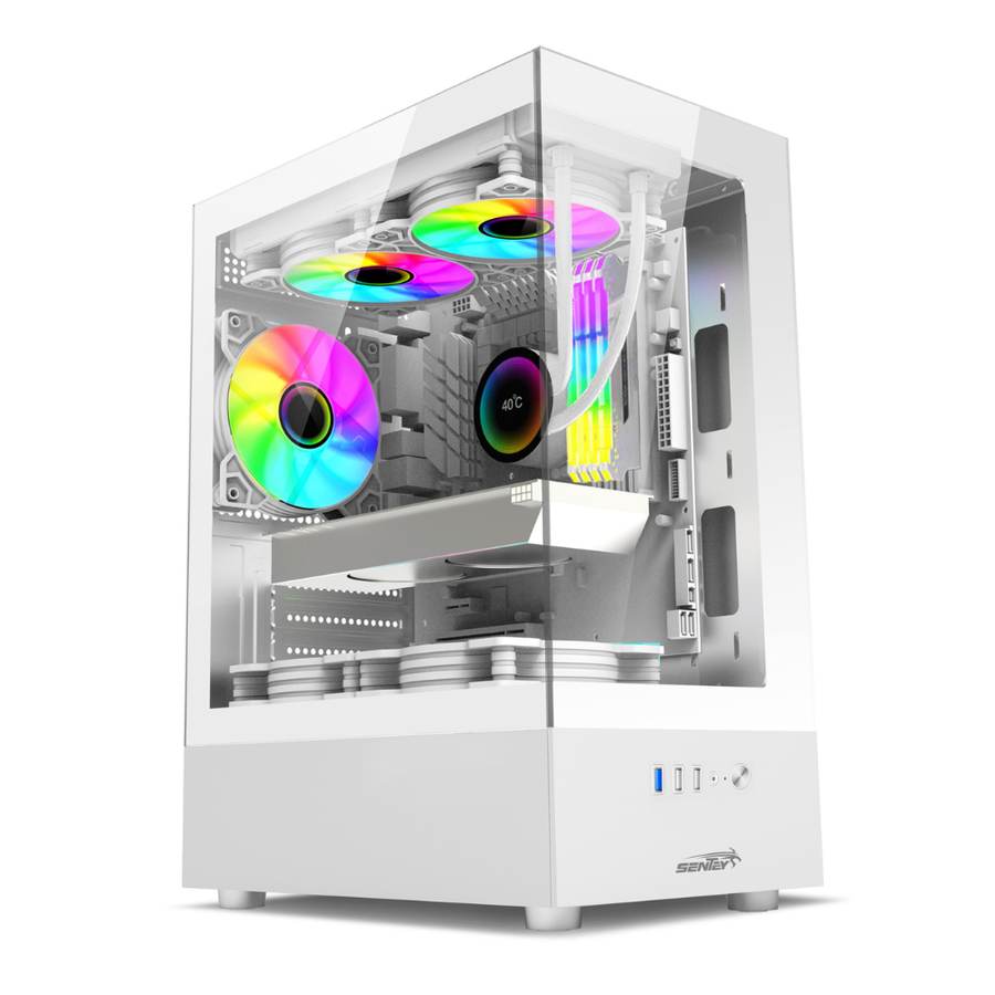 Gabinete Sentey Argb (6100-ARGB-SFWHITE) Lateral Acrilico Blanco X5 Fan